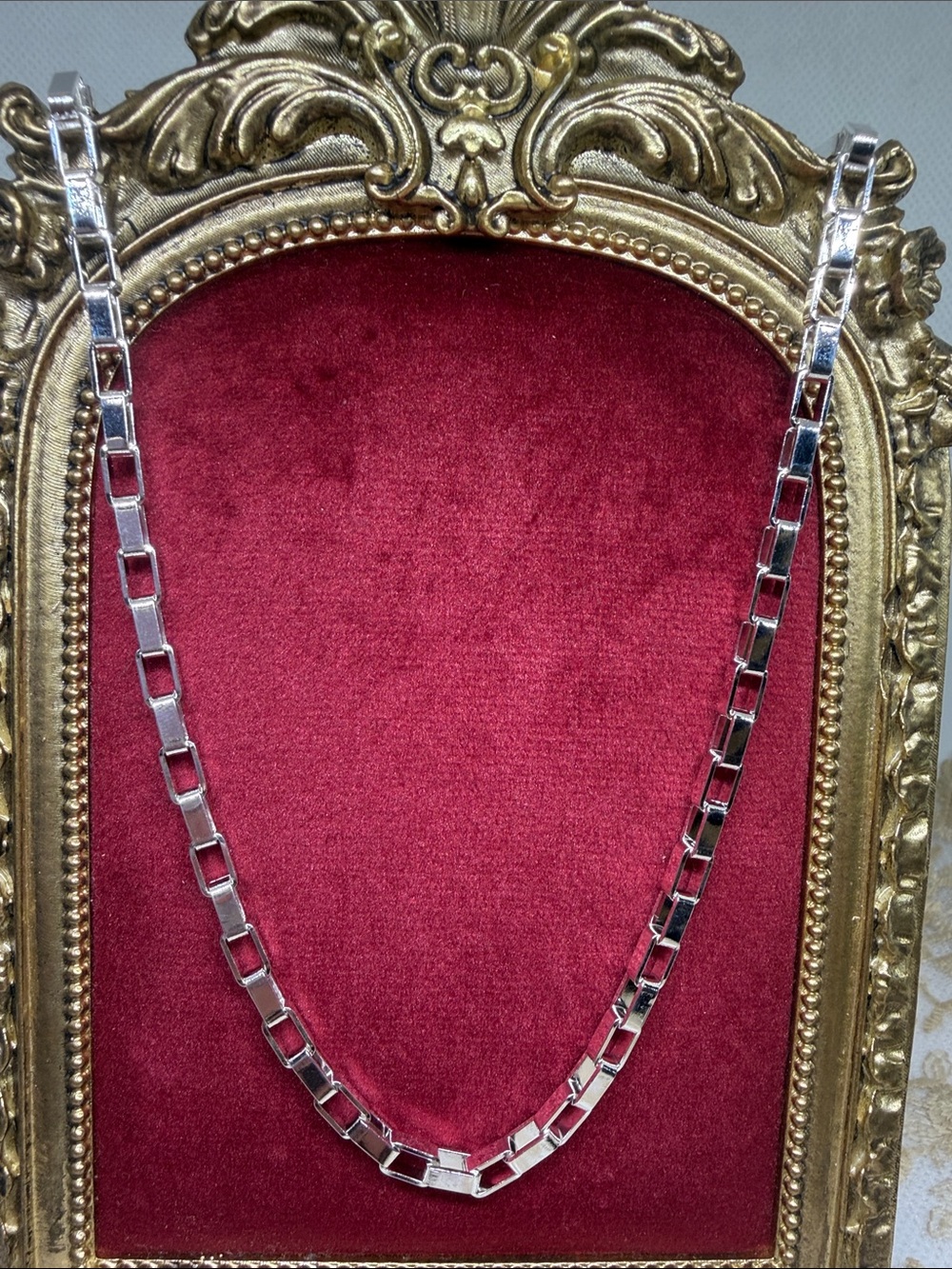 925 Sterling Silver 18” Geometric Rectangle Link Chain Necklace Modernist unisex